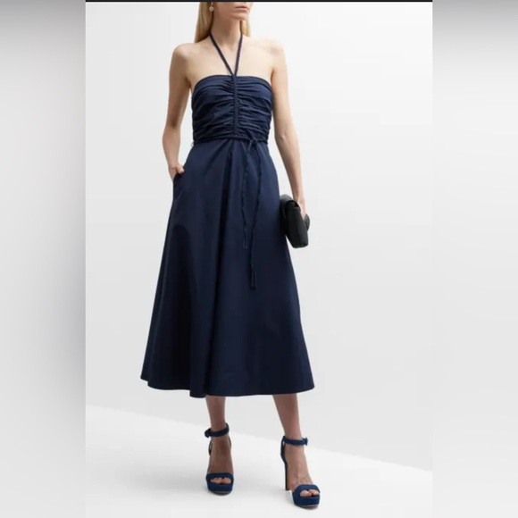 Veronica Beard Tucker Navy Cotton Halter Midi Dress - NWT - - Picture 7 of 9